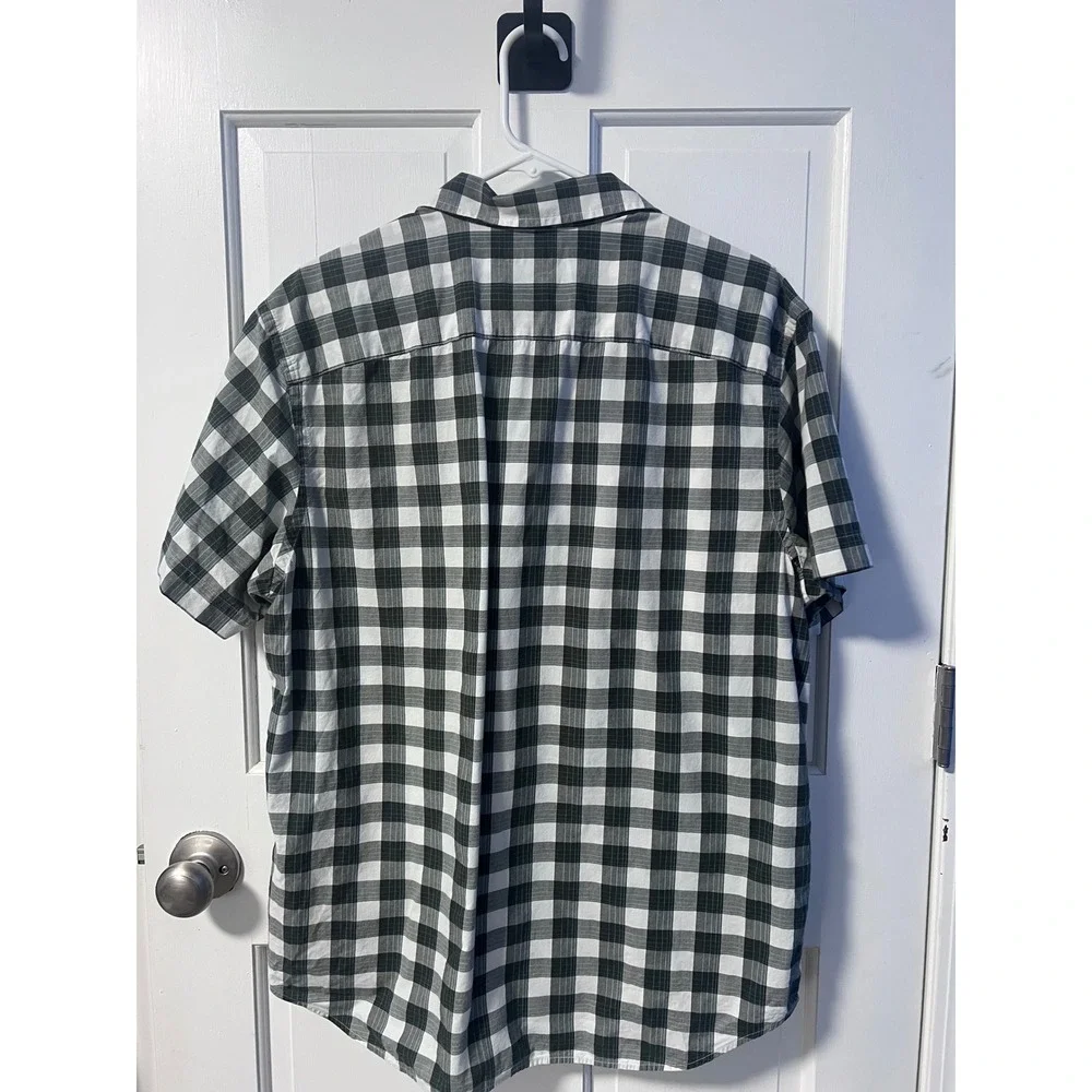 Banana Republic Mens Large Black‎ White Plaid Short Sleeve